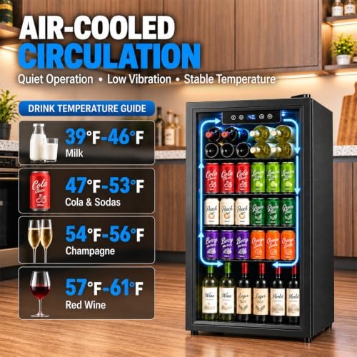 Beverage Refrigerator, 3.2 Cu.Ft Mini Fridge with Glass Door & Air Cooling, and Electronic Temperature Control for Beer, Wine, Soda, Compact Drink Fridge for Home, Office, Bar (3.2 Cu.Ft) - Image 3