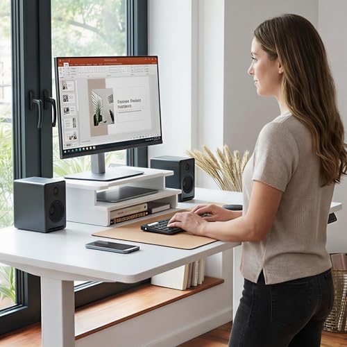 16.5” Bamboo Monitor Stand with Phone & Tablet Holder Desk Shelf - Image 2
