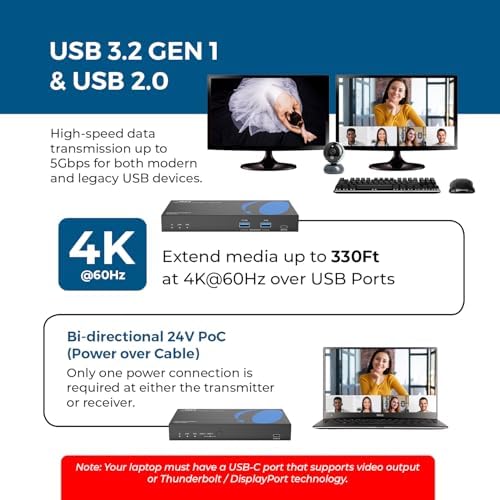 OREI USB Cat6 Extender, 2X Dual USB-C RS-232 Two-Way PoC Audio De-embedding - Image 6
