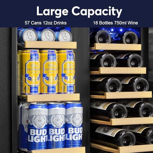 FoMup Wine and Beverage Refrigerator Undercounter, 24 Inch Beverage and Wine Cooler Dual Zone with Upgraded Cooling, 18 Bottles and 57 Cans Large Capacity Beverage Fridge for Outdoor Kitchen - Image 3