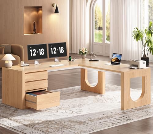 SEDETA 63" Modern L Shaped Desk with 3 Drawers, Executive Office Desk by SEDETA