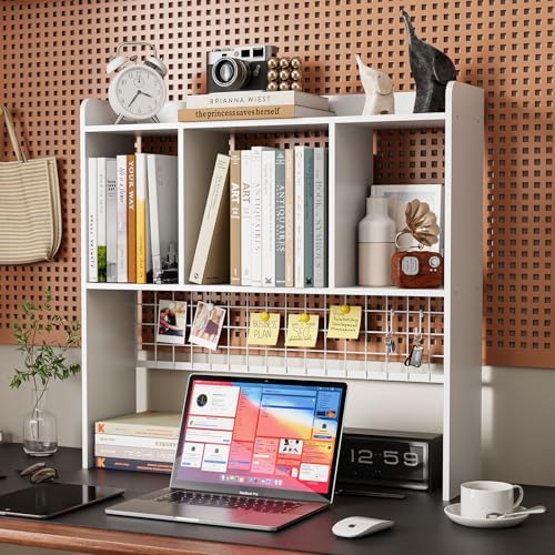 Desktop Bookshelf,Desk Hutch with 3 Shelves for Computer,White by FNBAR