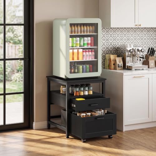 HOOBRO Mini Fridge Stand, Mini Fridge Stand with Wooden Drawers and Shelf - Image 3
