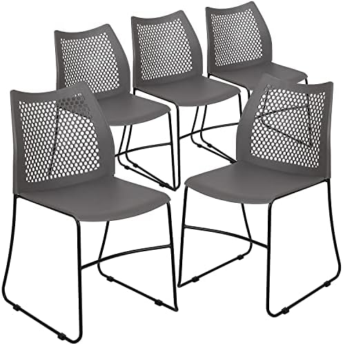 Flash Furniture Hercules Series Contoured Lobby Chairs with Air-Vent Honeycomb Backs, Ergonomic Stacking Chairs for Offices, Set of 5, Gray by FlashFurniture