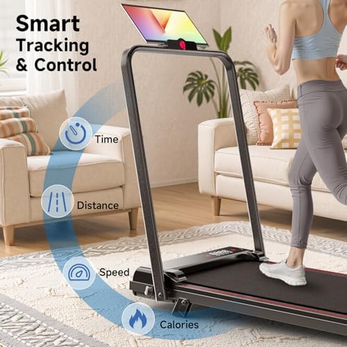Pink Walking Pad Portable Treadmill with Incline 8% Small Walking Pad Handle Bar Under Desk for Home Office Mini Treadmill with 2.5HP Ultra Quiet <40dB 0.62~5 MPH Compact Foldable 320 lb Capacity - Image 5