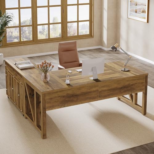 Tribesigns L Shaped Desk with Drawer Cabinet, 63" Executive Computer Desk and lateral File Cabinet, 2 Piece Home Office Furniture with Drawers for Hanging, Door - Image 4