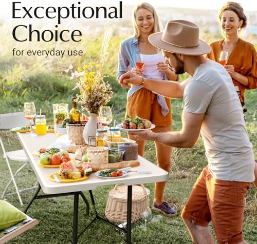 6 Feet Foldable Table with Built in Handle & Steel Legs | 6FT Heavy Duty Folding Portable | Perfect for Party, Dining, Wedding, Events, Picnic Indoor, Outdoor, Camping, Utility, Folding - 6 Foot - Image 5