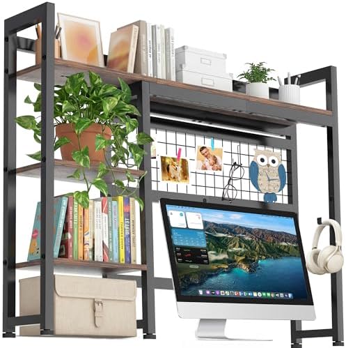 IBVIVIC Desktop Shelf, 38.5'' Desktop Organizer Shelf for Computer Monitor, 4 Tier Hutch Storage Rack for Home Office Dorm, Rustic Brown by IBVIVIC