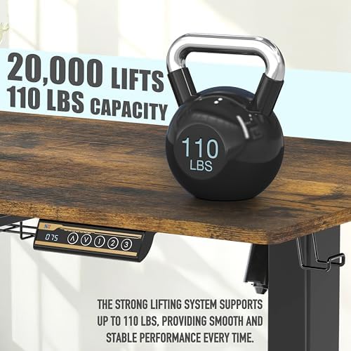 SHW 40-Inch Electric Height Adjustable Standing Desk w/Drawer, Rustic Brown - Image 6