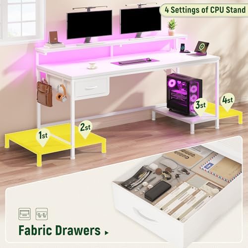 DurayLoly 47.2" Computer Desk with Power Outlet & Fabric Drawer,White - Image 5