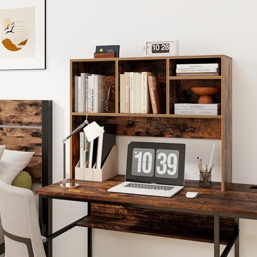 LDAILY Desktop Bookshelf, 2-Tier Office Desk Shelf Organizer with 4 Shelves, 37’’L Wood Storage Rack Display Shelf for Computer Desk, Office, Dorm, Bedroom (Coffee) - Image 2