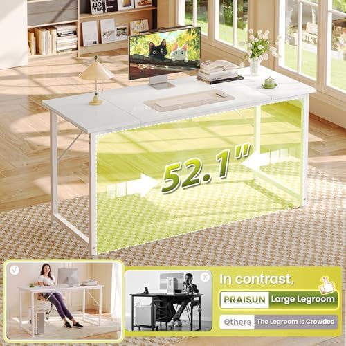 PRAISUN 55 Inch Computer Desk, Office Desk, Spacious Desktop, White - Image 5