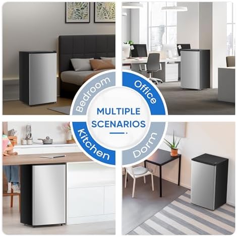 NEWBULIG Mini Fridge with Freezer 3.2 Cu.Ft Small Refrigerator for Office, Dorm, Small Fridge with Adjustable Thermostat, Energy Saving, Singel Door, Sliver - Image 3