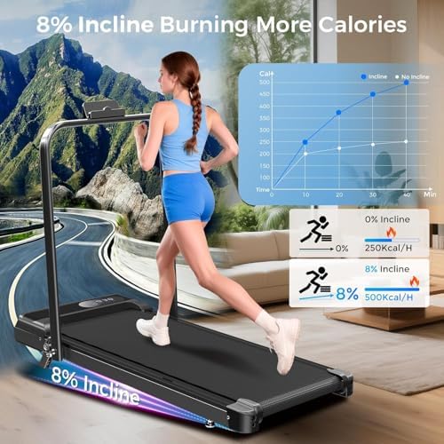 Walking Pad Treadmill with 8% Incline & Handle Bar, 2.5HP Portable Under Desk Treadmill for Home Office, Compact Foldable Treadmill Quiet Anti-Slip, 0.6-3.8 MPH Remote Speed Control, 350LBS Capacity - Image 4