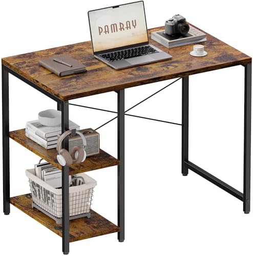 Pamray 32 Inch Small Computer Desk with Shelves for Bedroom Small Spaces by PAMRAY