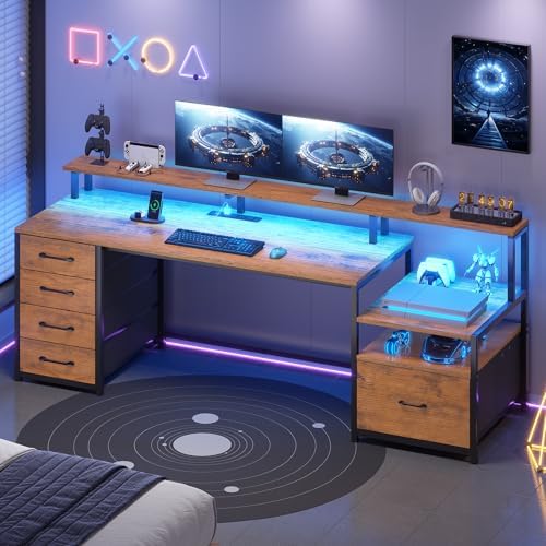SEDETA 66'' Computer Desk with 5 Drawer, Power Outlet for Home Office - Image 3