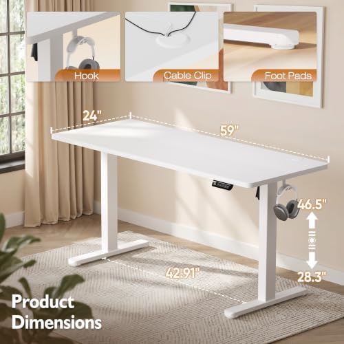 Monomi 59" Electric Standing Desk,Adjustable Height Sit Stand Up Desk,White - Image 2