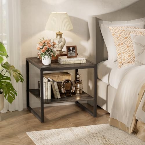 Homieasy End Table, 20 Inch Square Side Table, Mini Fridge Stand, Black Oak - Image 5