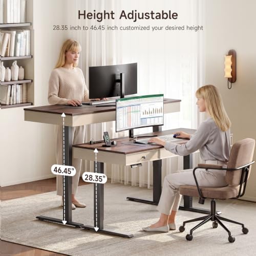 ONBRILL 55" Electric Standing Desk with 3 Drawers, Home Office Desk, Walnut - Image 4