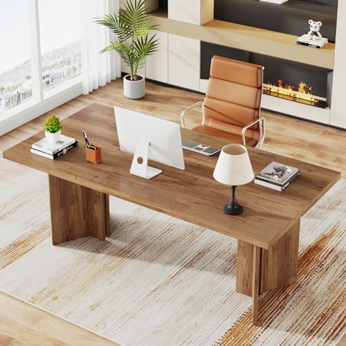 Tribesigns 63-inch Executive Desk, Vintage Home Office Computer Desk with Large Tabletop, Farmhouse Wood Writing Conference Table Workstation for Office, Study, Walnut Brown - Image 3