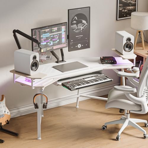 EUREKA ERGONOMIC Gaming Desk Wing Shaped Keyboard Tray 72 Inch Maple - Image 2