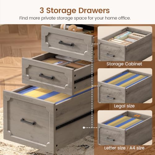 SEDETA Farmhouse 70.9" Executive Desk, Home Office Desk with File Drawers and Storage Cabinet, Computer Desk with Power Outlet for Home Office, Work Study Writing, Gray - Image 5