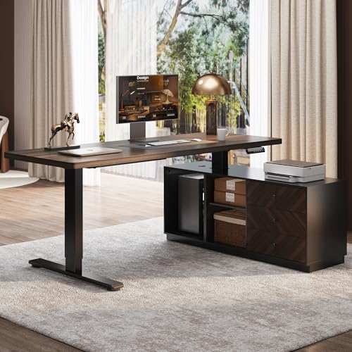 FLEXISPOT 71" Executive Standing Desk with File Cabinet, Black Walnut by Unknown