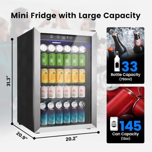 Feelfunn 4.5 Cu.Ft Beverage Refrigerator, 145 Can Mini Fridge, Silver - Image 2