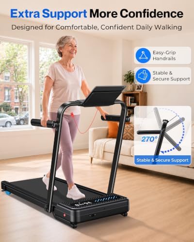 WELLFIT Walking Pad with 12% Auto Incline & Handle Bar, Foldable Treadmill - Image 4
