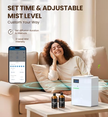 Waterless Essential Oil Diffuser with 2 x 100ML Oils, 5000 Sq.Ft Whole House Scent Machine, 200ml Cold Air Fragrance Diffuser with Bluetooth App Control for Home Hotel Office, White - Image 2