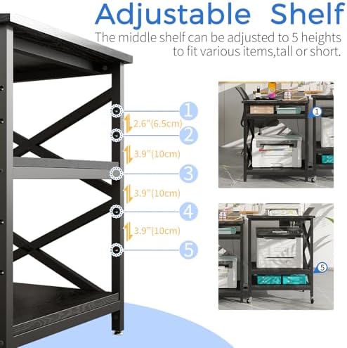 METYERRY 24"x23.6" Large Printer Stand with Power Outlet, 3 Tier Cart - Image 5