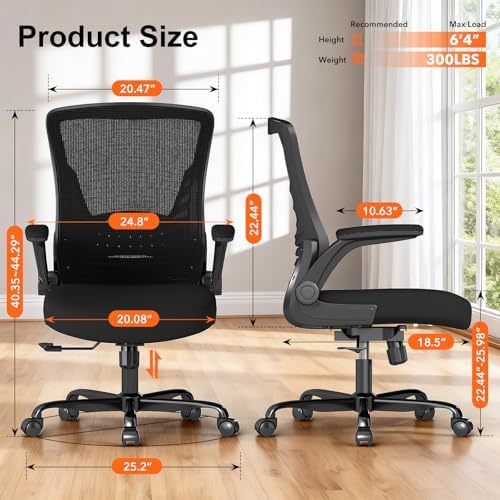 Ergonomic Office Chair, Comfy Mesh Desk Chair with Flip-up Armrests - Image 3
