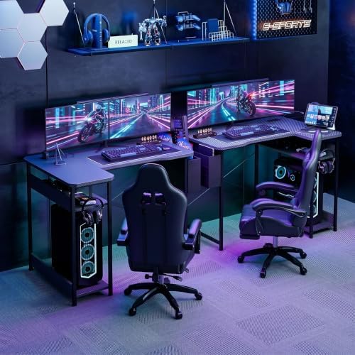 Acrolix L Shaped Gaming Desk 48 Inch - Computer Corner Desk with Power Outlets, Reversible Shelves & Storage Bag for Home Office, PC Gaming Table, Black Carbon - Image 7