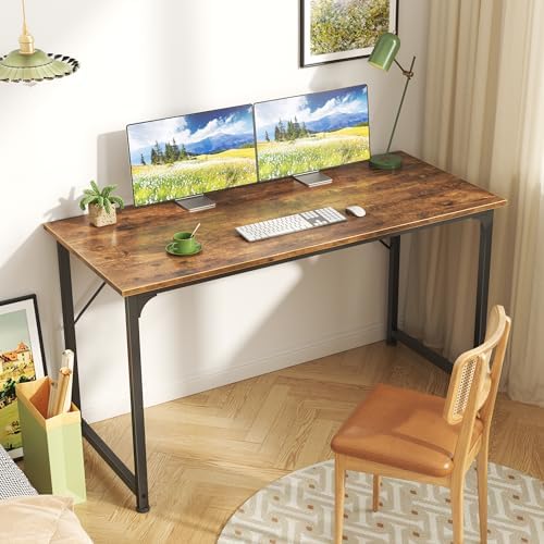 Huuger Computer Desk, 48 Inch Office Desk, Gaming Desk with Storage, Writing Desk Work Desk for Home Office, Study, Modern Simple Desk, Large Legroom, Metal Frame, Rustic Brown - Image 5