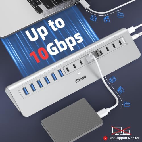 Powered USB Hub 10Gbps, intpw 15-Port USB 3.2/USB C Hub (6 x USB-A 3.2 + 7 x USB-C 3.2 10Gbps +2 x PD 45W Fast Charging Ports), 3Ft Cable, Aluminum USB Hub for PC/Laptop/iPhone 17/16/MacBook Neo - Image 3