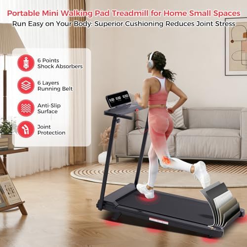 KASSADIN Portable Treadmills for Home Small, Walking Pad with Handle Bar, 3.5HP Electric Mini Treadmills for Home Exercising, Walking Pad Treadmill with Handles and Incline, 0.6-10MPH, 400LBS - Image 7