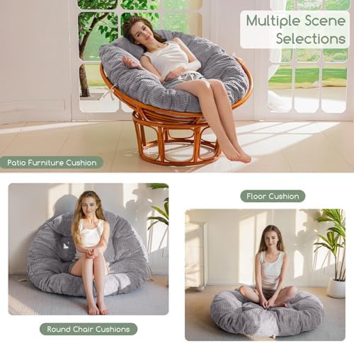 HIGOGOGO Papasan Chair Cushion with Corduroy Cover (Without Chair), 48 x 48 Inch Supportive Cushion, Overstuffed Chair Cushion,Grey - Image 5