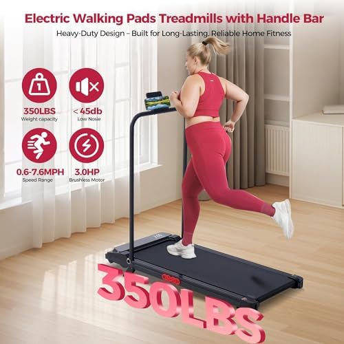 Small Treadmill for Home, Walking Pad Treadmill with Incline and Handle Bar, 3.0HP Electric Under Desk Treadmill for Small Space, 0.6-7.6MPH Portable Mini Exercise Treadmills, 350LBS Capacity - Image 4