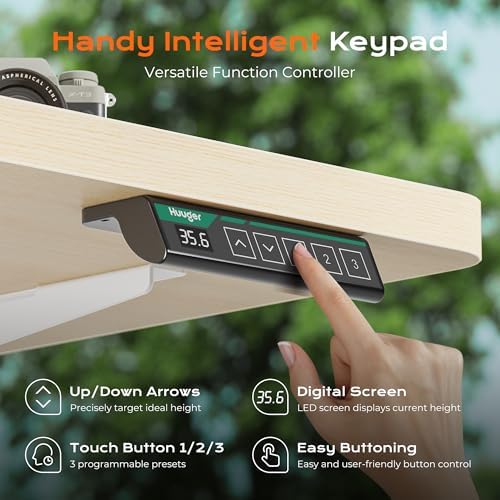 Huuger 63 x 28 Large Electric Standing Desk, Height Adjustable Computer Desk, 27.6" Deep Desktop, Stand up Gaming Office Table with 2 Hooks, 3 Preset Heights, for Home Office, Maple, 7021Q-1 - Image 5