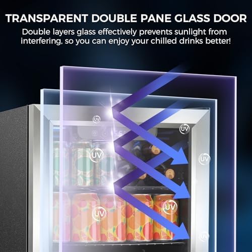 COWSAR 1.7 Cu Ft Beverage Refrigerator and Mini Fridge Cooler - 68 Can Capacity, Glass Door, Quiet Operation, LED Temperature Control, Holds 16 Wine Bottles for Bar, Home, Office - Image 6