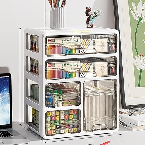 Transparent Panel Desktop Bookshelf, Polypropylene Desktop Organizer, Countertop Storage Rack Desktop Shelf, Desk Hutch Supplies Storage Shelf, Display Rack for Office, Dorm, Home(White,44cm) by KAXLDHH