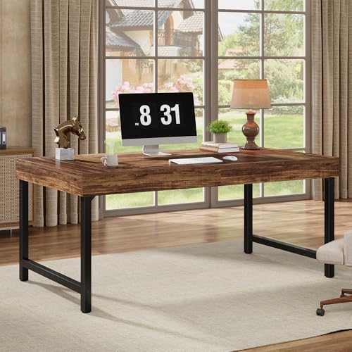 Tribesigns 55" Industrial Executive Desk for Home Office, Rustic Simple Computer Laptop Desk with Strong Metal Legs, Study Writing Table Business Workstation, Small Conference Table, Walnut by Tribesigns