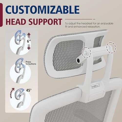 GABRYLLY Ergonomic Office Chair, High Back Home Desk Chair with 2D Flip-Up Arms, 3D Headrest, 90-120° Tilt and Wide Cushion, Big and Tall Mesh Chairs for Man Woman, White Computer Task Chair - Image 5