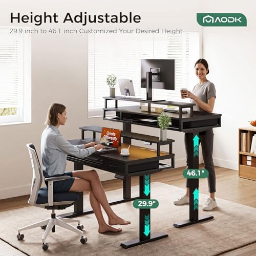 AODK 55 Inch Electric Standing Desk with Drawers & Keyboard Tray, Black - Image 4