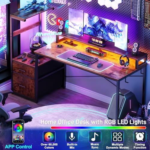 Aheaplus 59" Gaming Desk with RGB LED & Power Outlet &PC Case/Printer Stand - Image 4