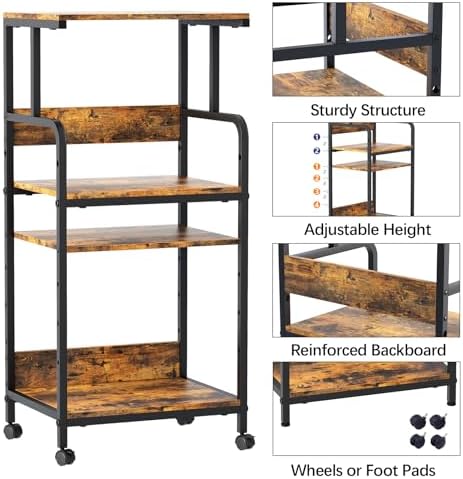 Arbuxzuy 4 Tier Printer Stand with Storage Shelf, Large Tall Printer Cart with Wheels, Mobile Printer Table for Home Office, Adjustable Stands for Heat Press Scanner Fax (Brown) - Image 2