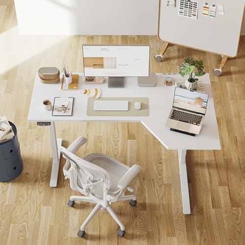 Agilestic 55 x 32 Inch Corner L Shaped Electric Standing Desk, White - Image 2