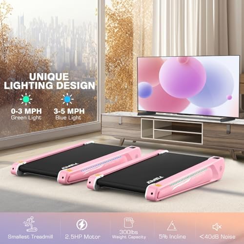 FUNMILY Smallest Walking Pad with 5% Incline, 2 in 1 Under Desk Treadmill for Home Office, 2.5 HP Mini Compact Walking Treadmill, Installation-Free/300lbs Weight Capacity/Unique Lighting Design - Image 5