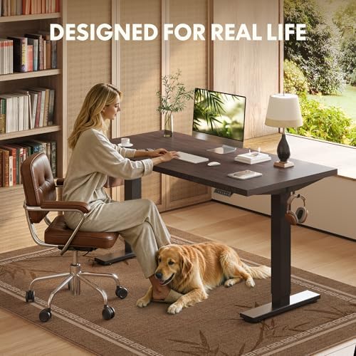 FLEXISPOT 55" x 28" Solid Bamboo Standing Desk, Walnut & Black Frame - Image 3