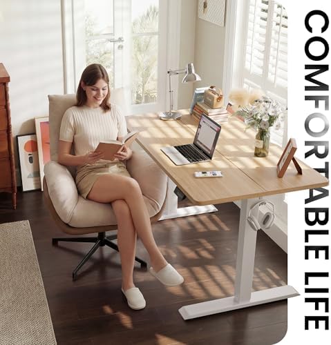 CubiCubi Electric Height Adjustable Standing Desk 40x24 Inch, Light Walnut - Image 3